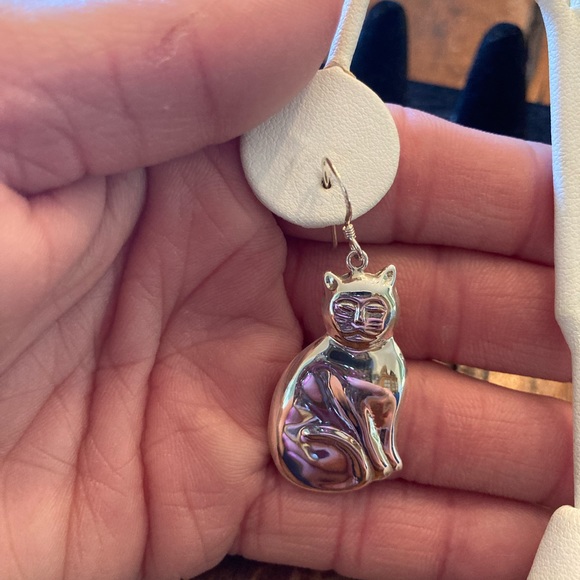 Cat Earrings Sterling Silver 2” pierced w/ear wires New from my pop up PURRFECT! - Picture 5 of 8